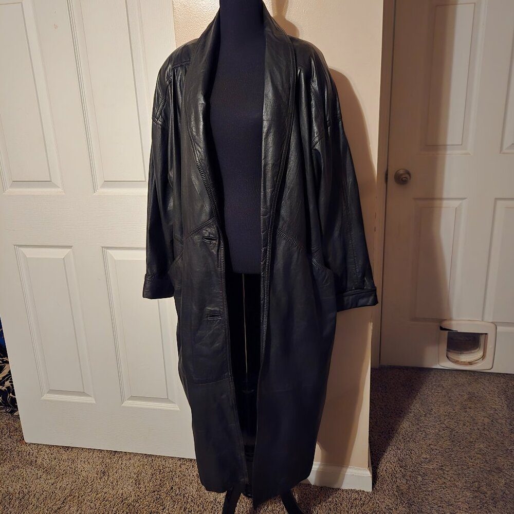 Jacqueline Ferrar black leather trench coat